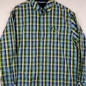 Enyce Shirt Mens XL Blue Green Plaid Long Sleeve Button Down 100% Cotton